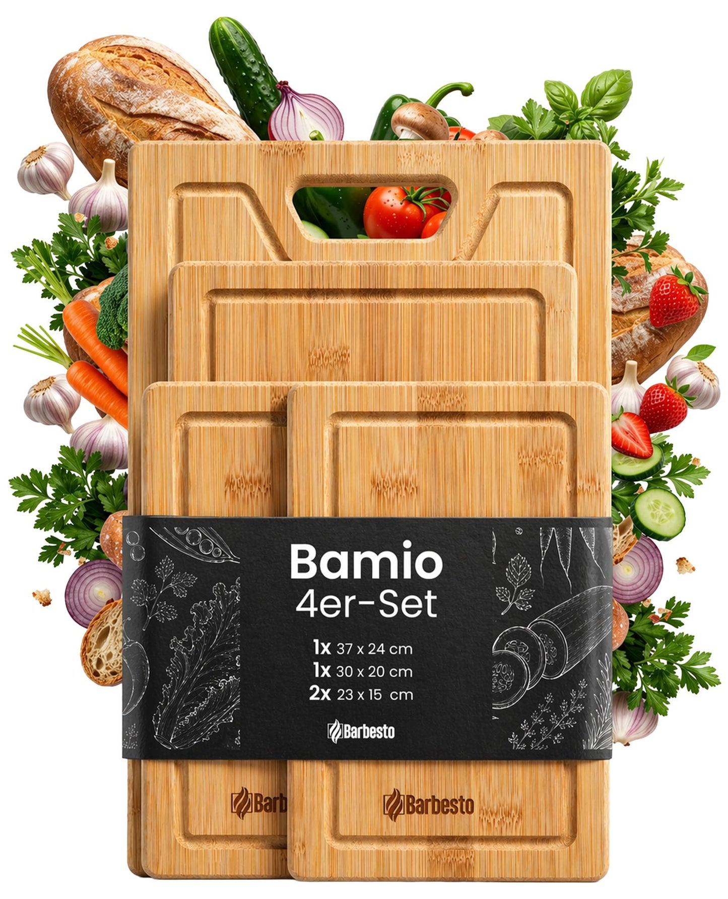 Juego de 4 tablas de cortar de bambú Bamio