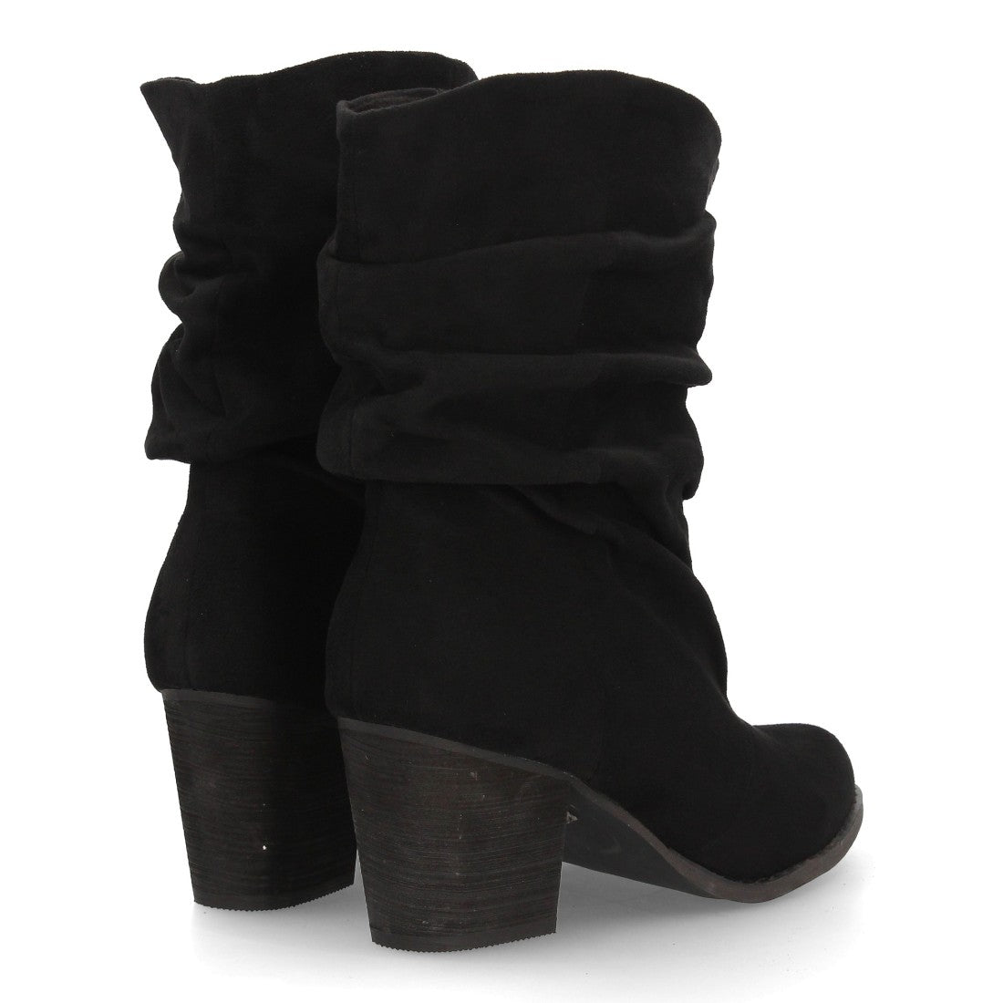 Botas de caña arrugada con tacón A-6026-Negro