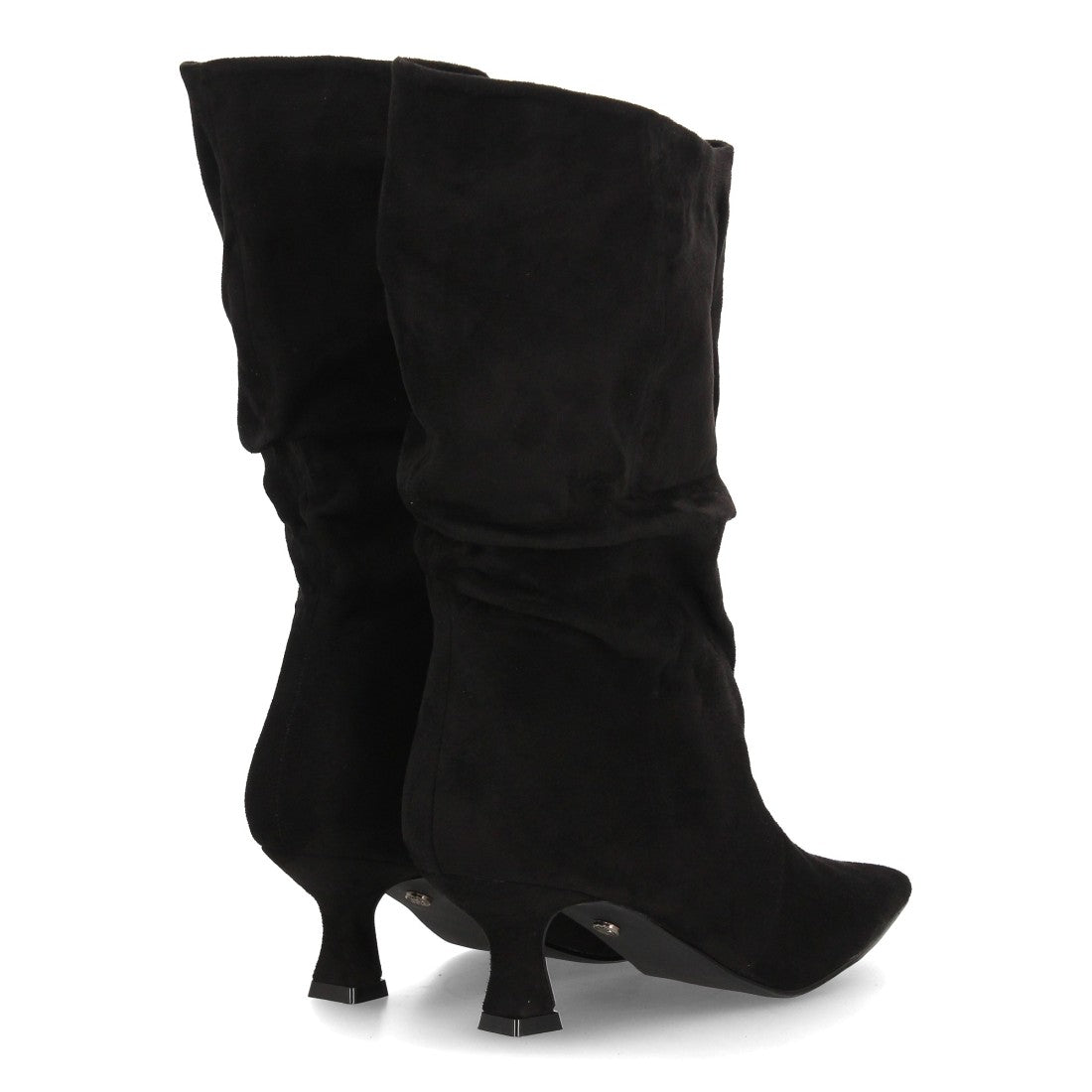 Botas de caña arrugada con tacón A-6027-Negro