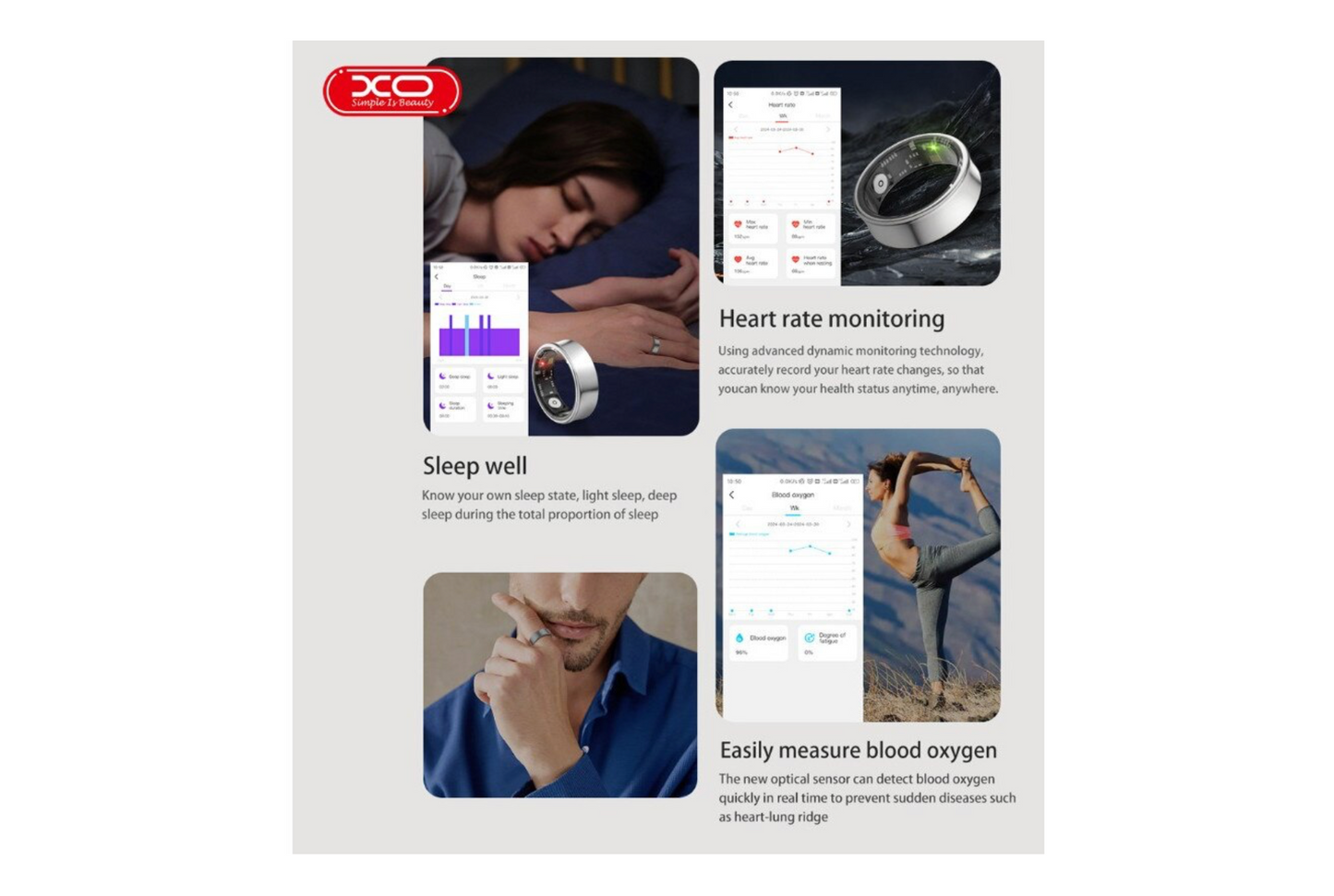 Anell Intel·ligent Smart Ring – Monitorització de Son, Oxigen i Ritme Cardíac (Color Negre Metàl·lic)