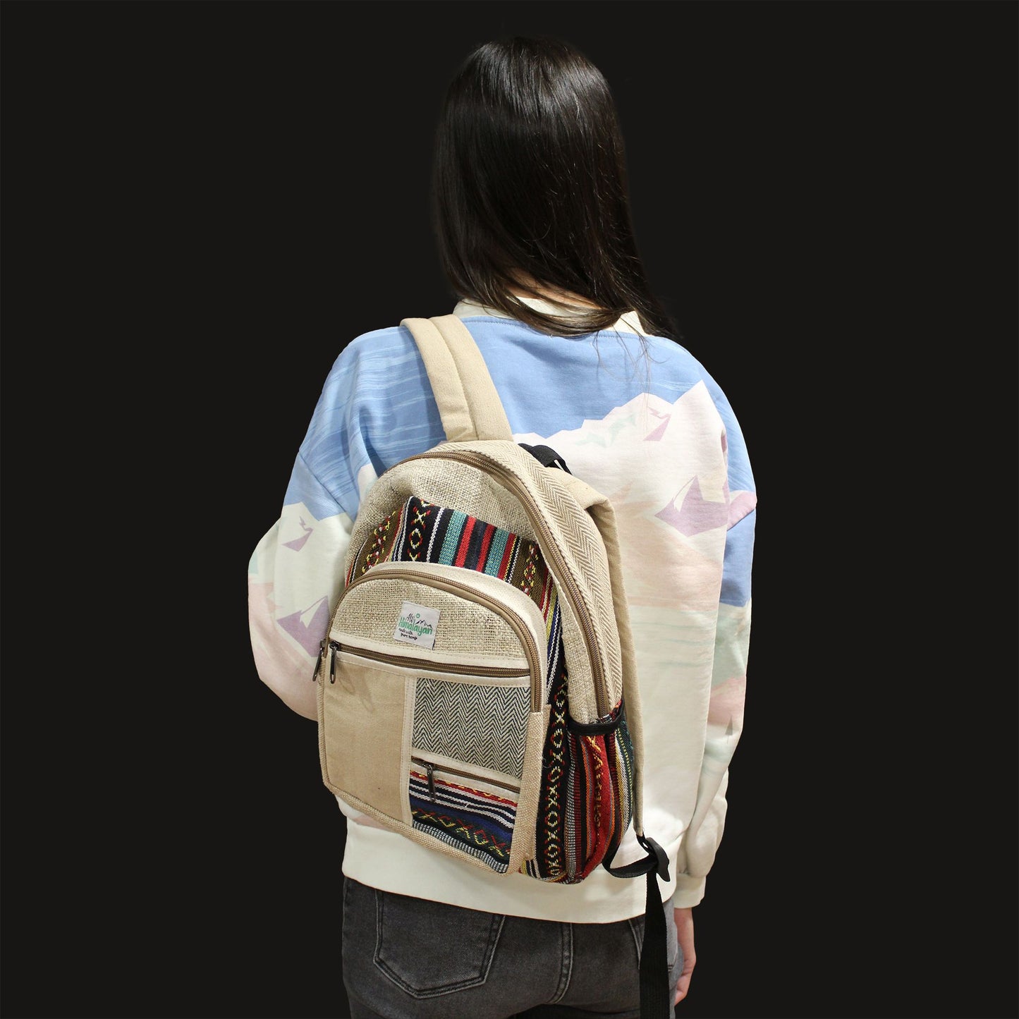 Motxilla petita de cànem - Estil Zig Zag Zips