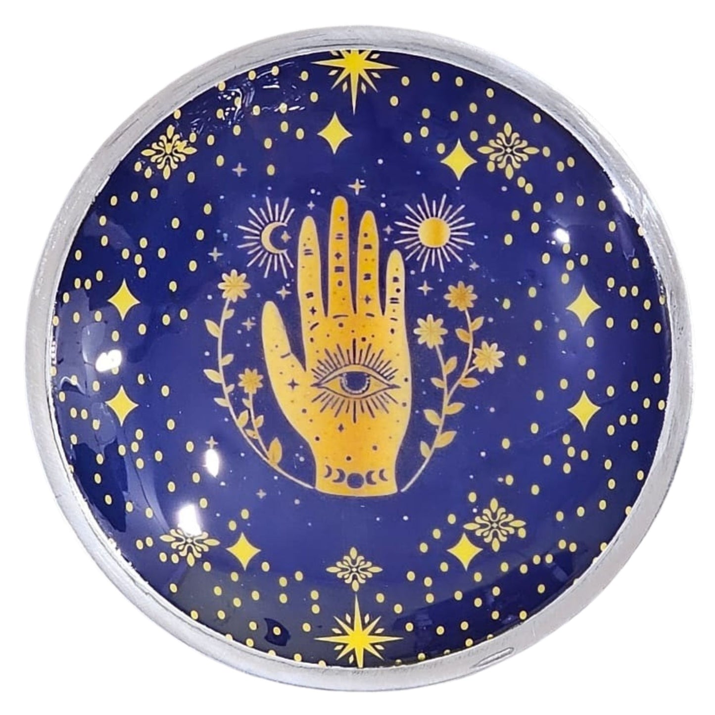 Plato de ofrendas esmaltado con tres patas - Hamsa azul medianoche