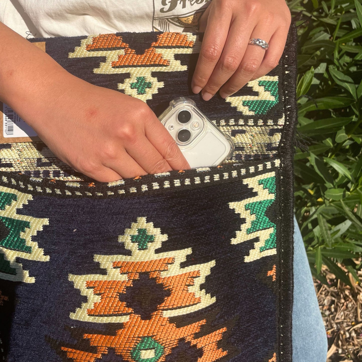 Bossa bandolera de festival Kilim blau marí fosc