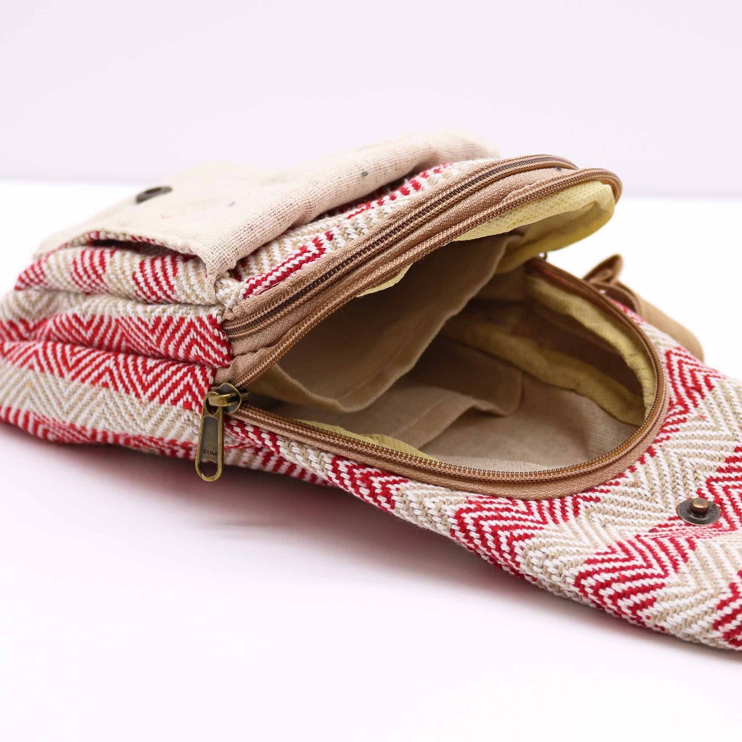 Bossa Bandolera de Cotó Natural - Marró Clar i Rosa