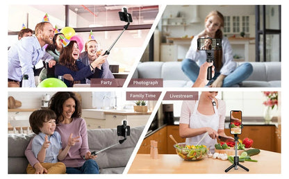 Pal de selfi sense fil amb trípode, llum LED i comandament Bluetooth – Professional, compacte i plegable