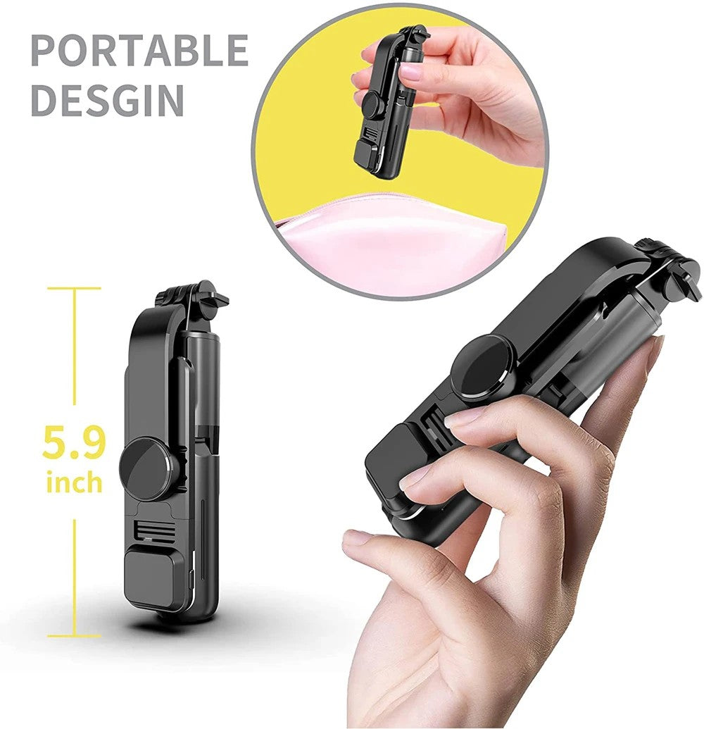 Pal de selfi sense fil amb trípode, llum LED i comandament Bluetooth – Professional, compacte i plegable