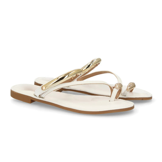 Sandalia plana para mujer RH66-Blanco