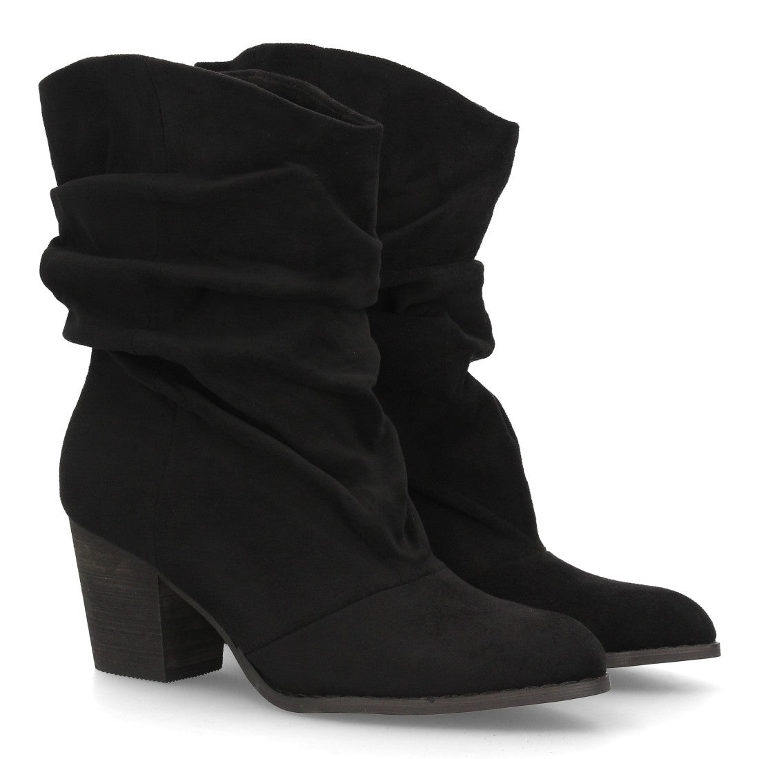 Botas de caña arrugada con tacón A-6026-Negro
