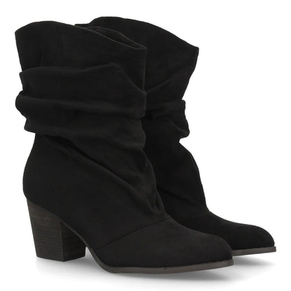 Botas de caña arrugada con tacón A-6026-Negro