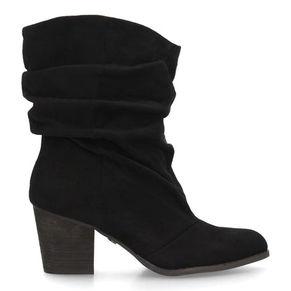 Botas de caña arrugada con tacón A-6026-Negro