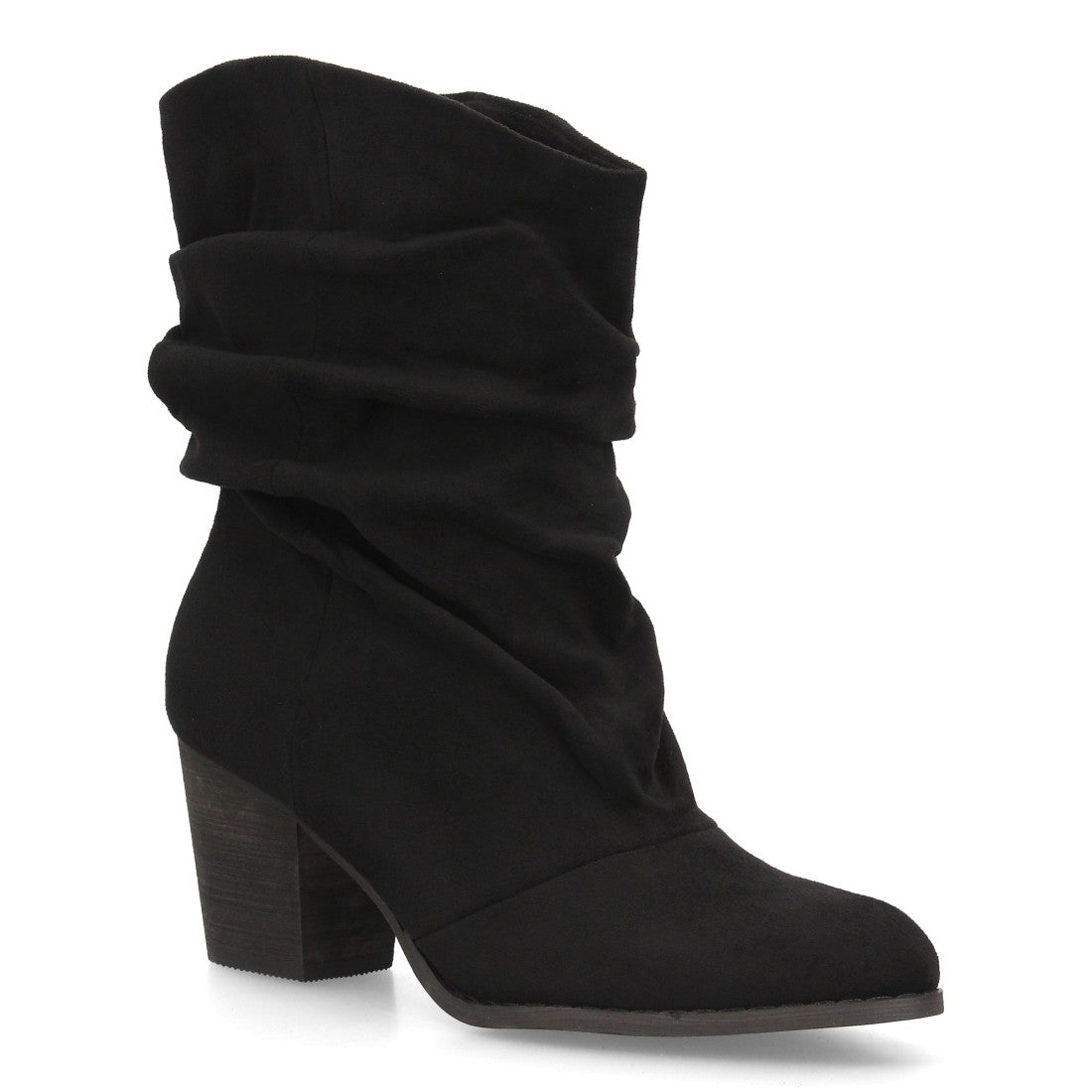 Botas de caña arrugada con tacón A-6026-Negro