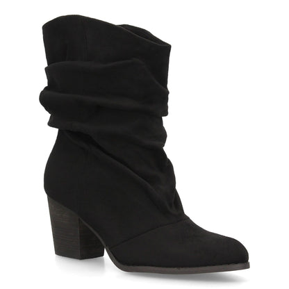 Botas de caña arrugada con tacón A-6026-Negro
