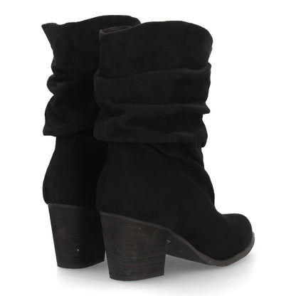 Botas de caña arrugada con tacón A-6026-Negro