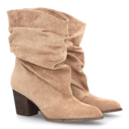 Botas de caña arrugada con tacón A-6026-Kaki