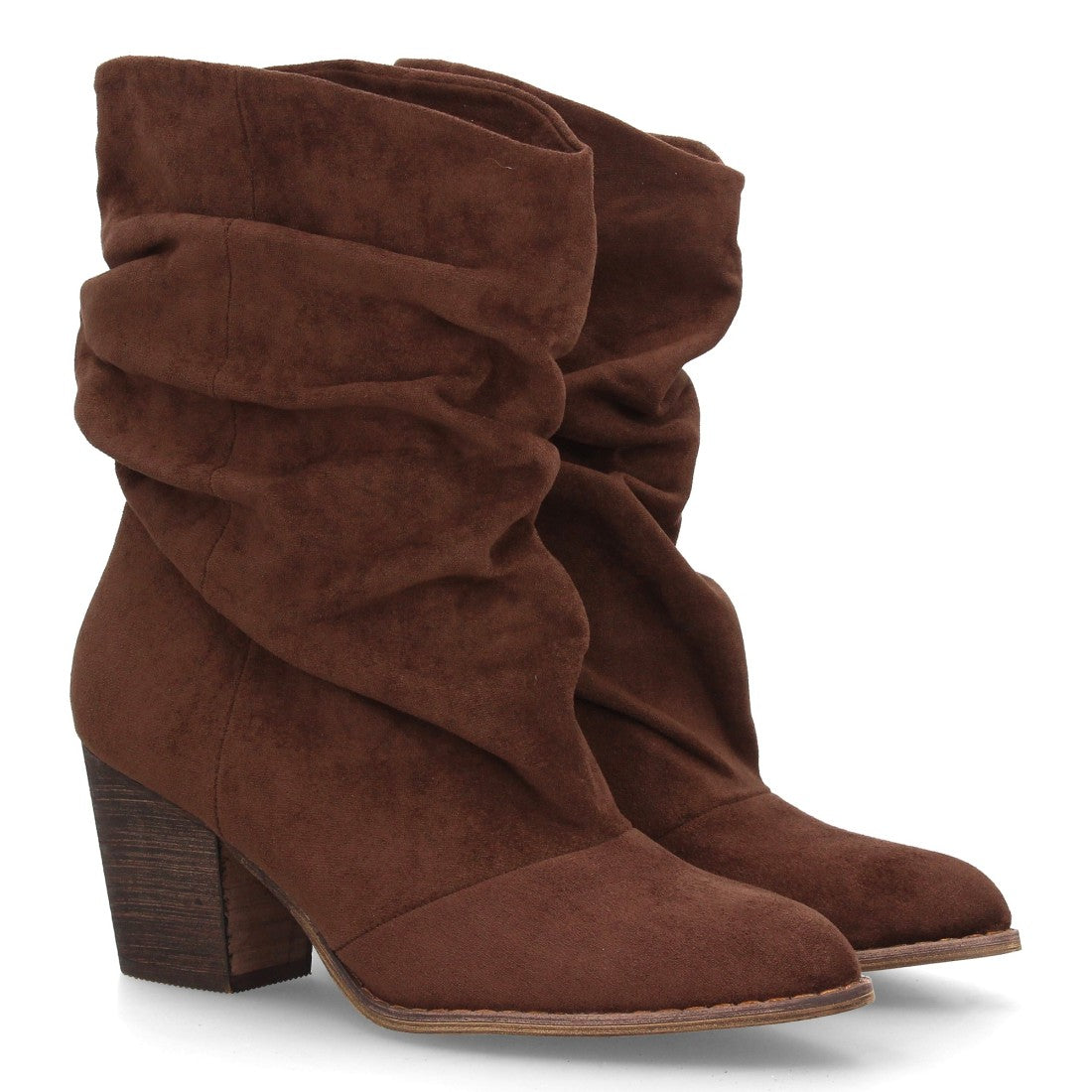 Botas de caña arrugada con tacón A-6026-Cafe