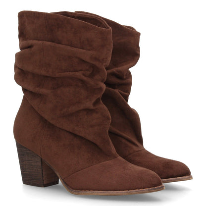 Botas de caña arrugada con tacón A-6026-Cafe