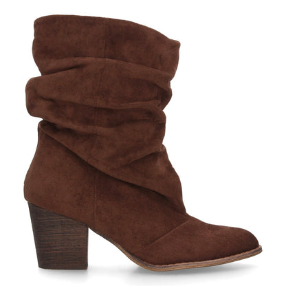 Botas de caña arrugada con tacón A-6026-Cafe