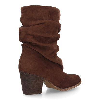 Botas de caña arrugada con tacón A-6026-Cafe