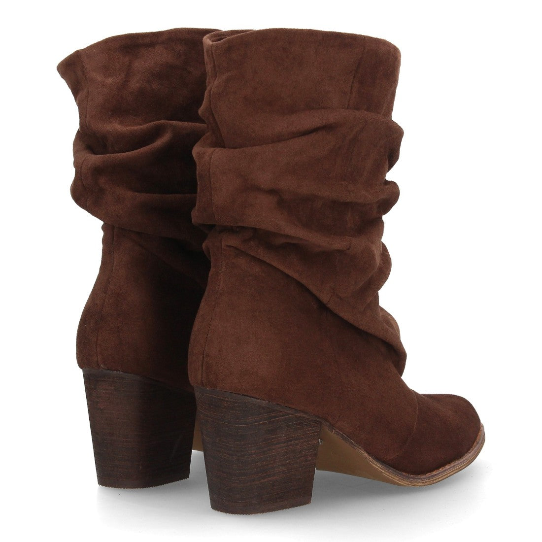 Botas de caña arrugada con tacón A-6026-Cafe