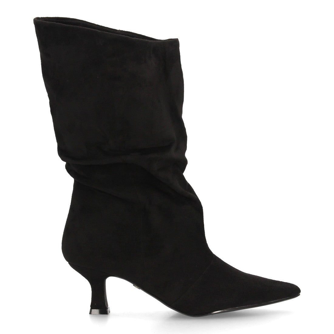 Botas de caña arrugada con tacón A-6027-Negro