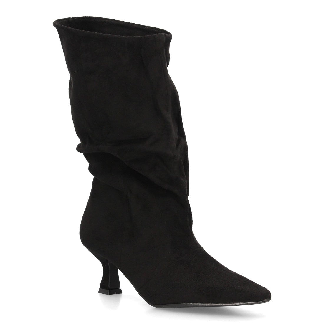 Botas de caña arrugada con tacón A-6027-Negro