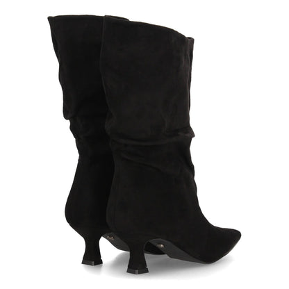 Botas de caña arrugada con tacón A-6027-Negro