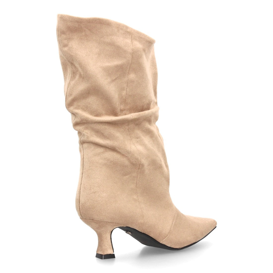Botas de caña arrugada con tacón A-6027-Beige