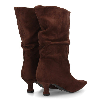Botas de caña arrugada con tacón A-6027-Cafe