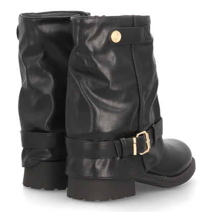 Botines para mujer de estilo motero AA26-7-Negro