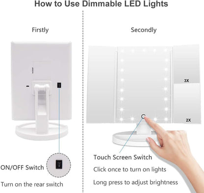 Mirall de Tocador de Maquillatge amb Il·luminació LED - Pantalla Tàctil, 3 Augments i Rotació Ajustable