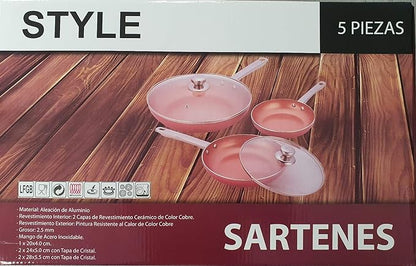 Joc de Paelles Style 5 Peces - 20cm/24cm/28cm, Revestiment Ceràmic de Coure