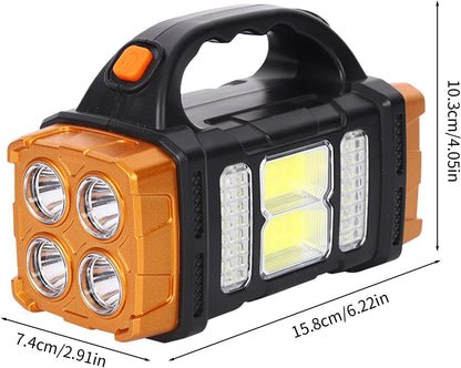 Focus LED Solar Recarregable – Llanterna de Càmping amb 4 Modes de Llum, Impermeable IP44, Gran Angular, USB i Solar