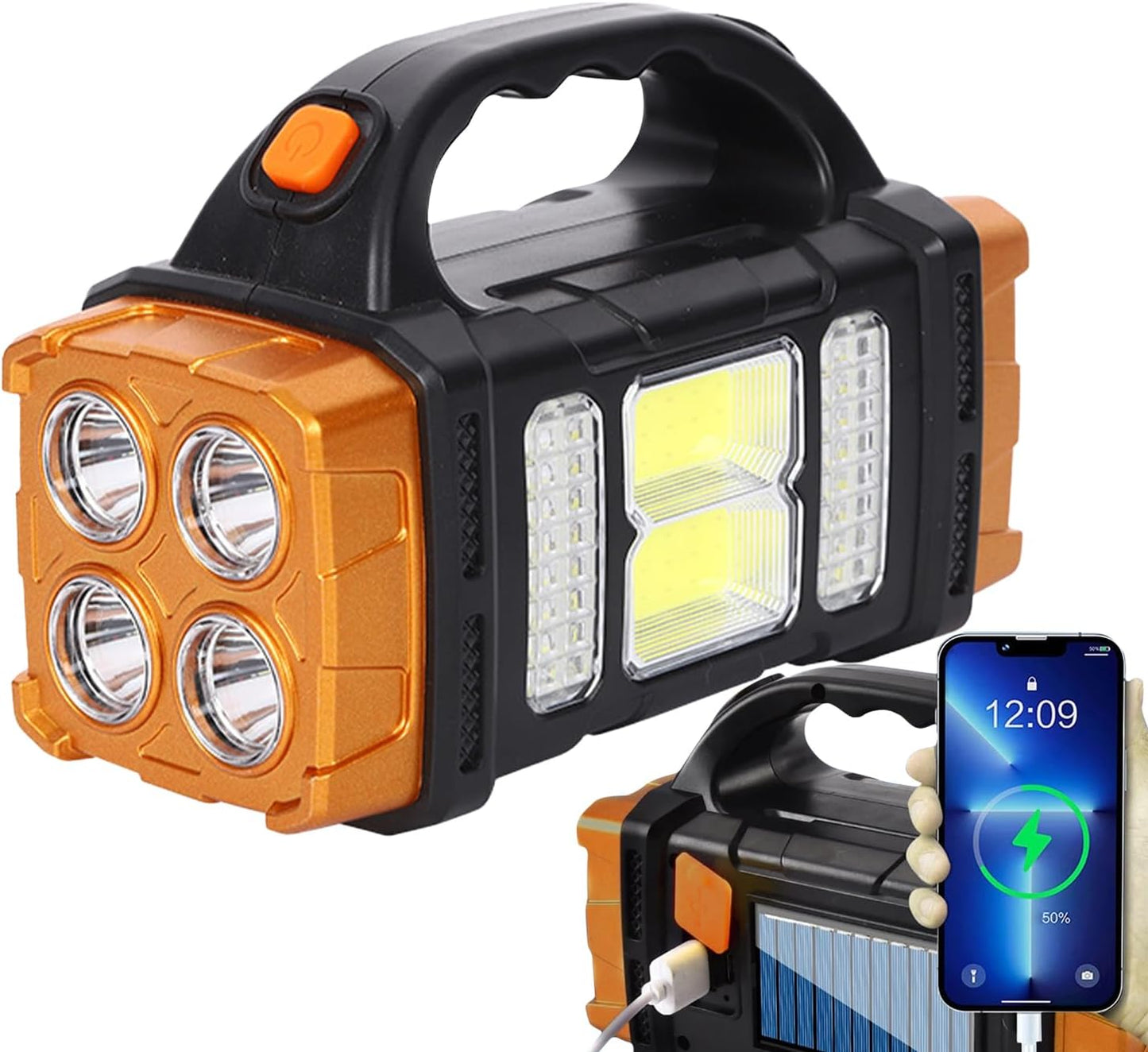 Focus LED Solar Recarregable – Llanterna de Càmping amb 4 Modes de Llum, Impermeable IP44, Gran Angular, USB i Solar