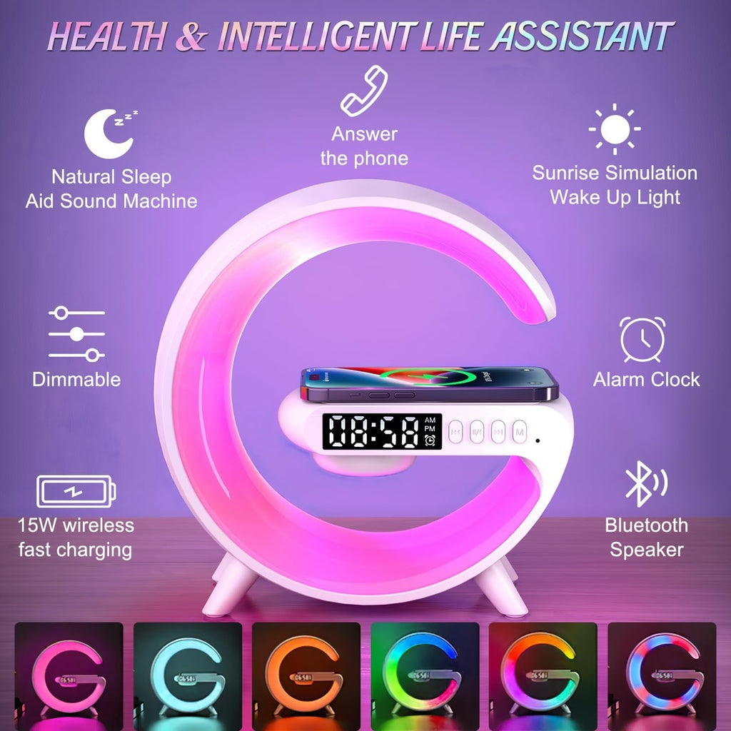 Làmpada d'Escriptori LED Intel·ligent - Llum Ambiental amb Càrrega Sense Fils, Despertador i Altaveu Bluetooth