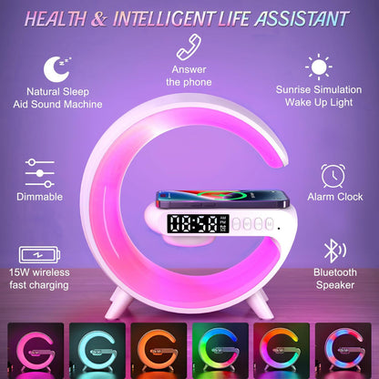 Làmpada d'Escriptori LED Intel·ligent - Llum Ambiental amb Càrrega Sense Fils, Despertador i Altaveu Bluetooth
