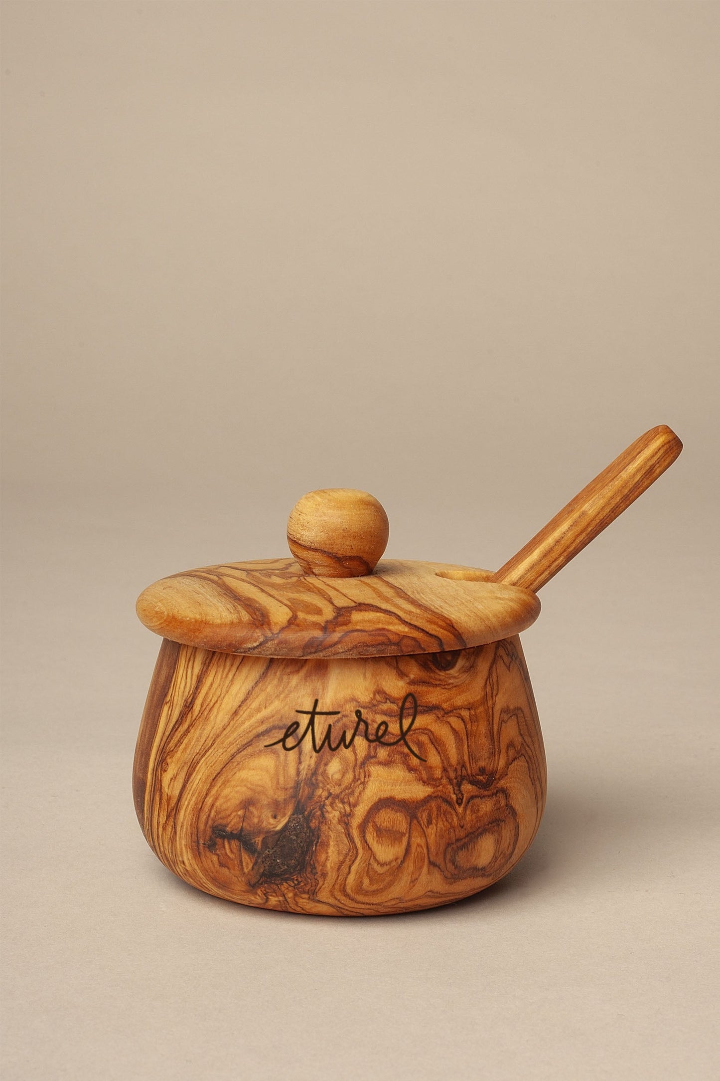 Azucarero con tapa y cucharita de madera de olivo