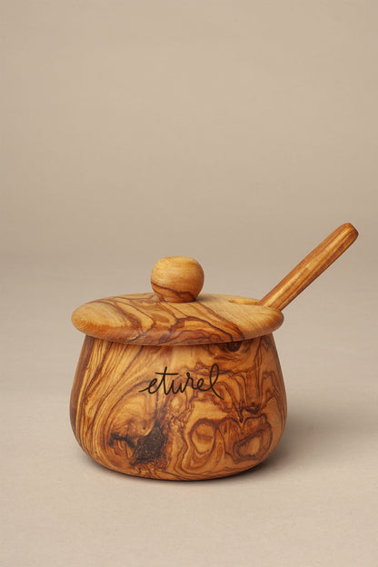 Azucarero con tapa y cucharita de madera de olivo