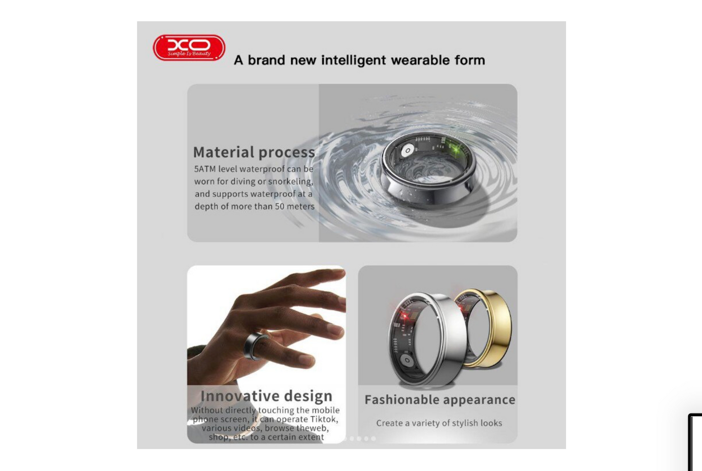 Anell Intel·ligent Smart Ring – Monitorització de Son, Oxigen i Ritme Cardíac (Color Negre Metàl·lic)