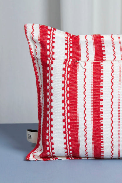Funda cojín alpujarra blanco y rojo 30cmx50cm
