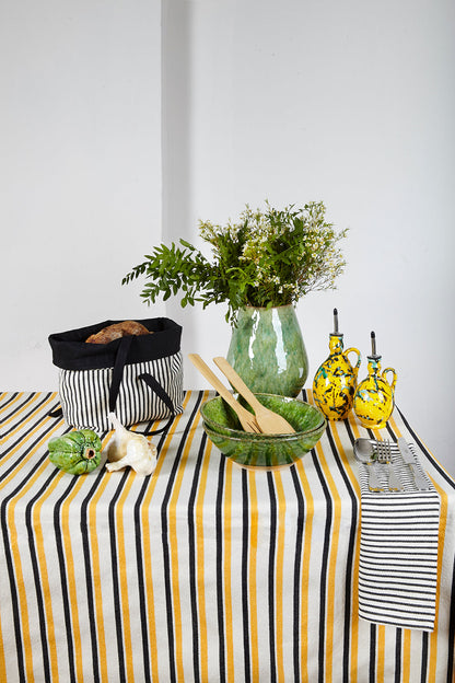 Mantel loneta amarillo y negro