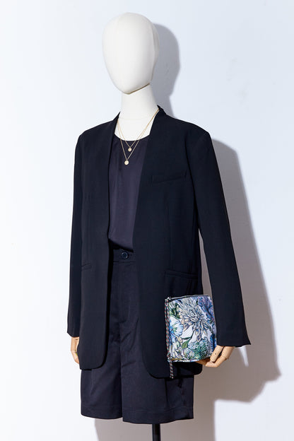 Neceser/estuche tejido jacquard flores crisantemos azules