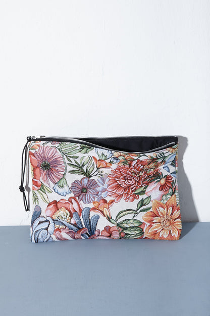 Funda de ordenador tejido jacquard flores crisantemos rojos