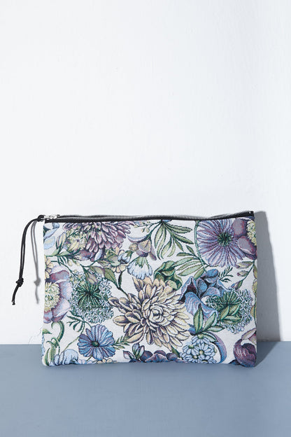 Funda de ordenador tejido jacquard flores crisantemos azules