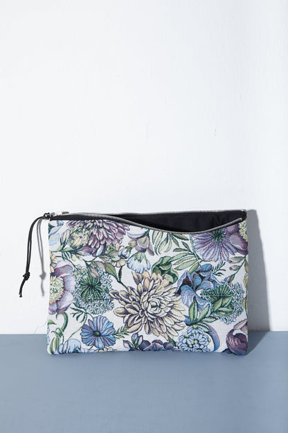 Funda de ordenador tejido jacquard flores crisantemos azules