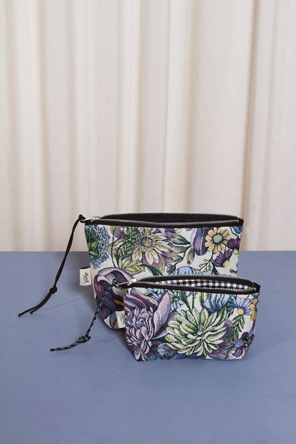 Neceser/estuche tejido jacquard flores crisantemos azules