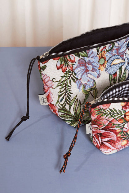 Neceser/estuche tejido jacquard flores crisantemos rojos
