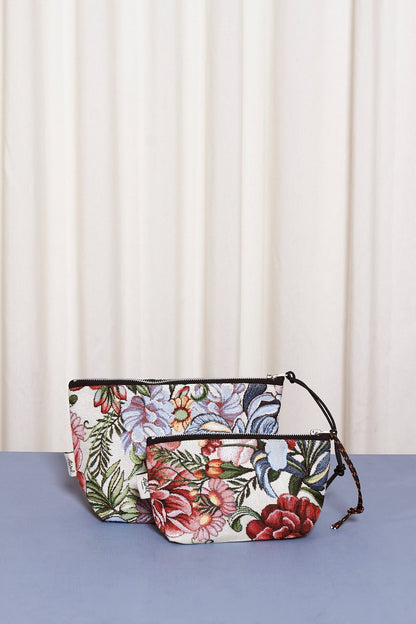 Neceser/estuche tejido jacquard flores crisantemos rojos