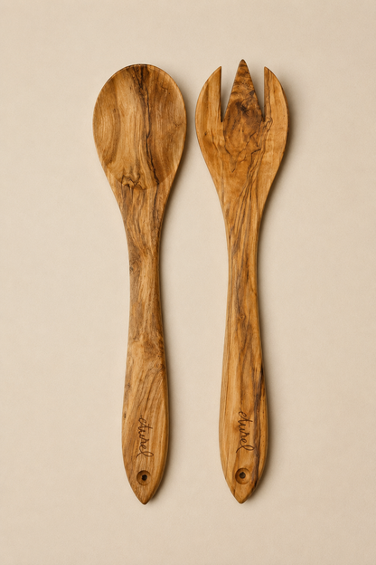 Pack cuchara y tenedor de madera de olivo