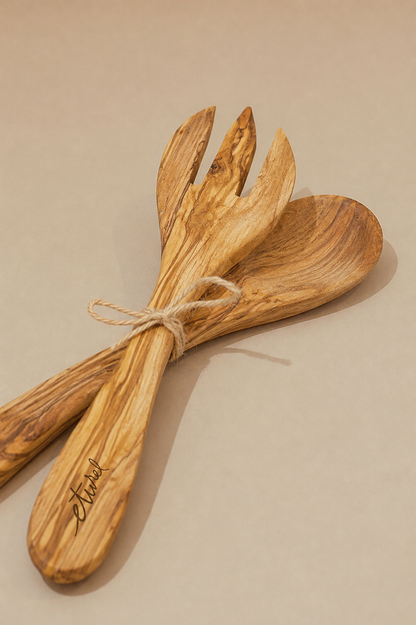 Pack cuchara y tenedor de madera de olivo