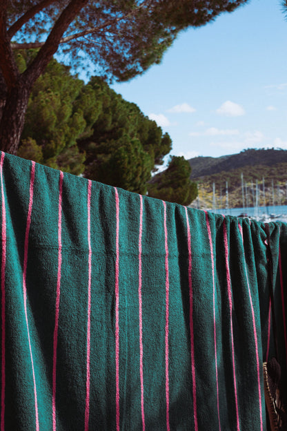 Toalla playa reversible verde y rosa